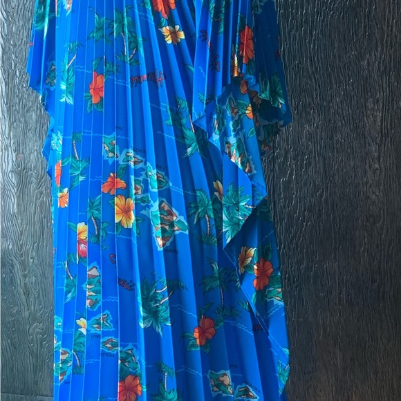 Vintage 1970’s bright blue Hibiscus & Palm trees Hawaiian holiday Muu Muu O/S - Picture 9 of 9